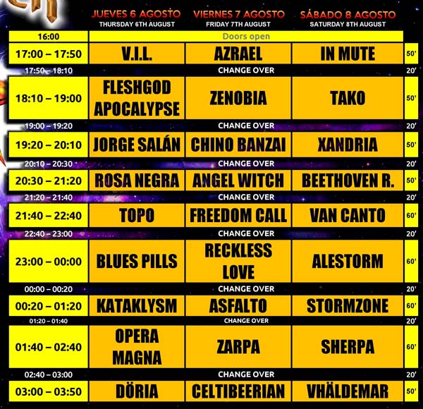 Horarios Leyendas del Rock festival 2015. Villena